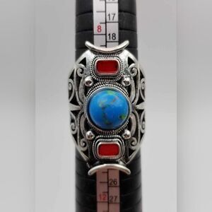 Turqoise sterling silver ztex filigree‎ s925 stamped ring size 10 luxury jewelry